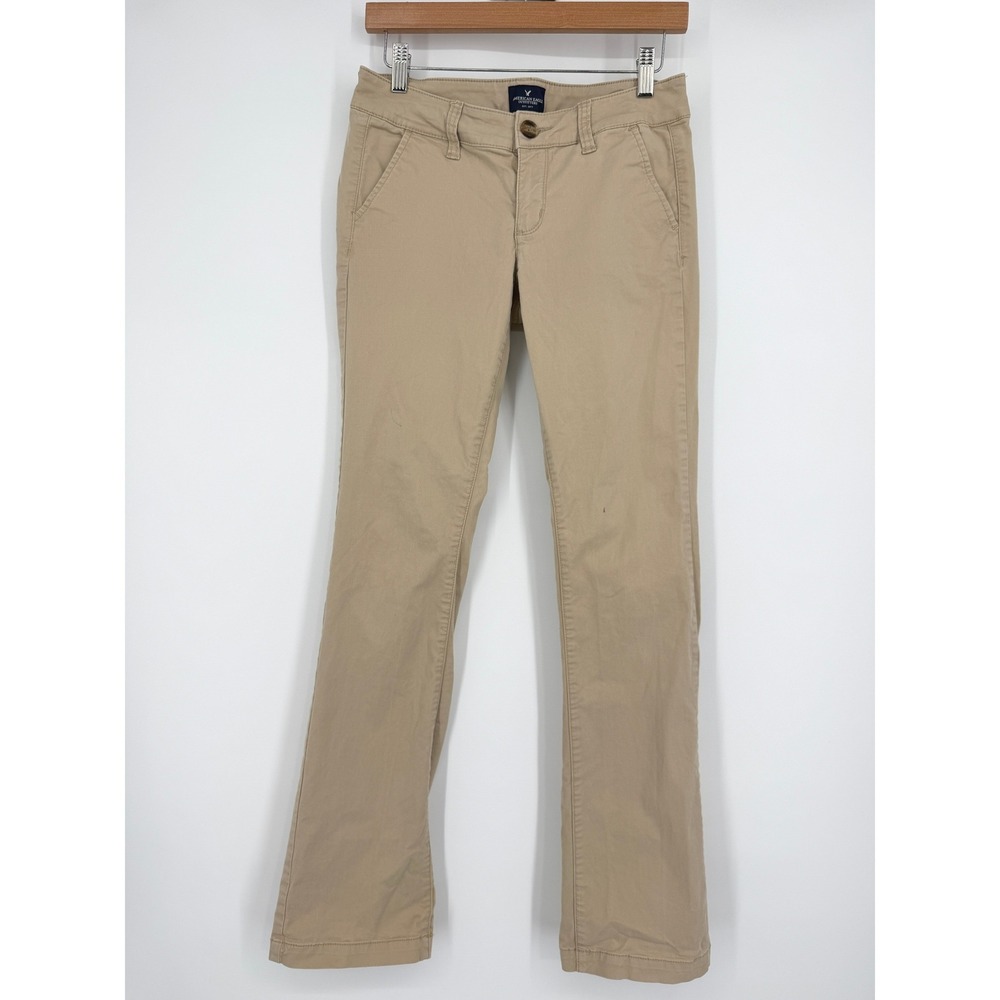 American Eagle Khaki Kick Boot Stretch Low Rise Jeans Sz 4 Y2K 2000s
